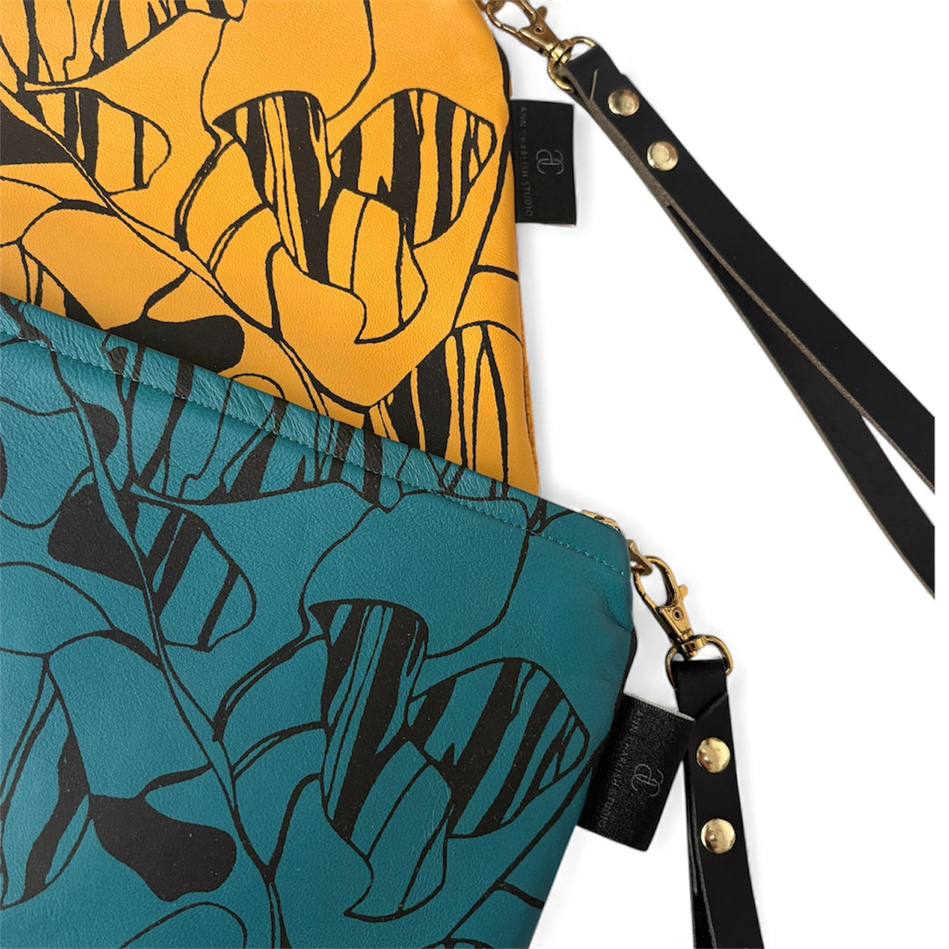 Silkscreen Printed Leather and Harris Tweed Clutch Bag